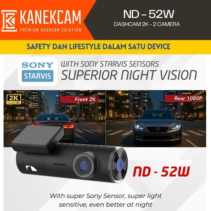 Dashcam Nakamichi ND-52W 2K Kamera CCTV Mobil 2 Camera