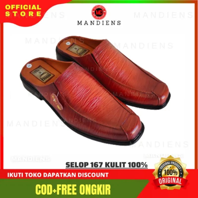 Sepatu Selop Bustong Kulit Medali SJ167 - Sendal Slop Tutong Pria Kulit Asli - Selop Pengantin Pria