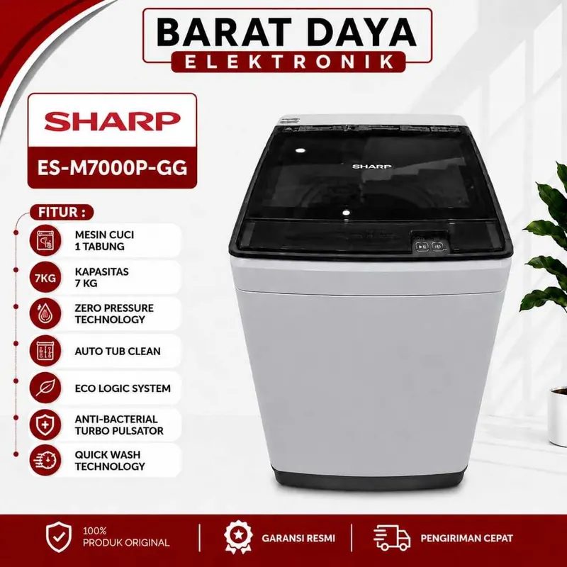 SHARP Mesin Cuci 1 Tabung SH ES-M8000 Top Loading 8 Kg