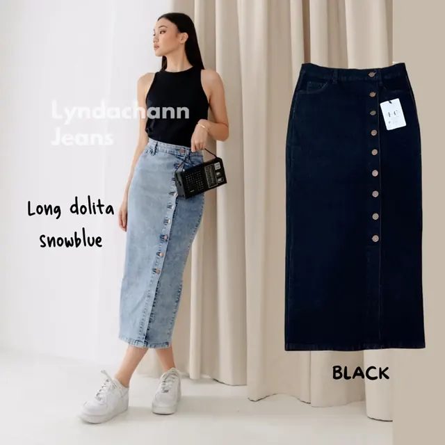 LYNDACHANN Long Dolita Button Skirt Rok Jeans Panjang Wanita Korean Style