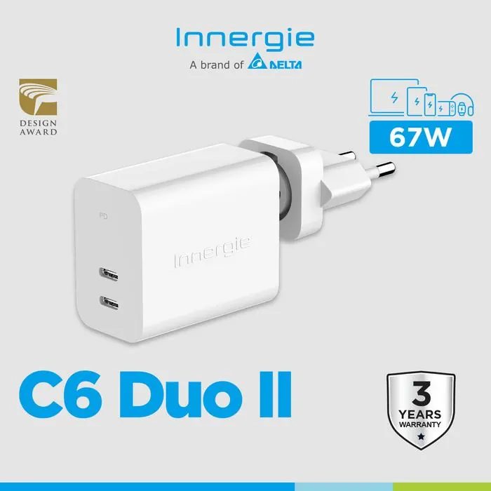Adapter Charger INNERGIE C6 Duo 67W Type C 2 Port PD 3.0 PPS SFC Fast Charging Laptop