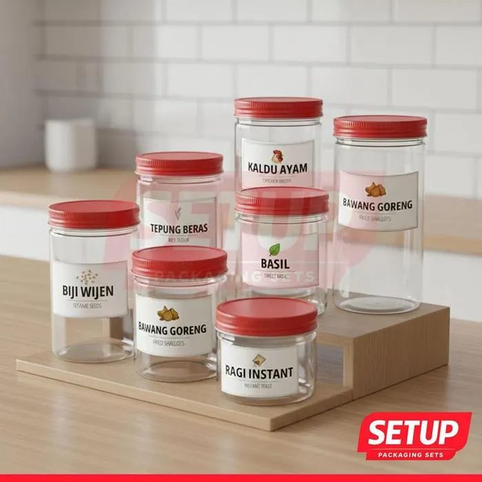Toples Silinder Pantry Premium 200-1300ml + Label Rempah
