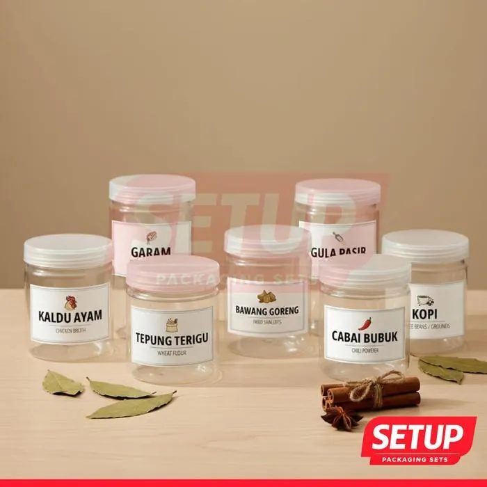 Toples Silinder Pantry Premium 200-1300ml + Label Rempah