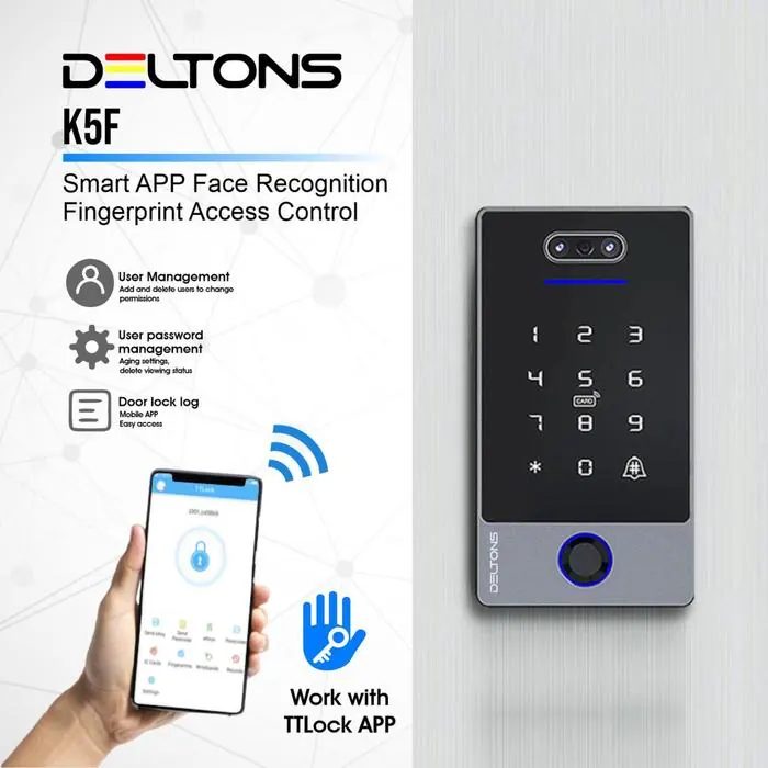 Face Recognition Smart Access Control - Deltons K5F Akses Wajah Fingerprint 13.56MHz