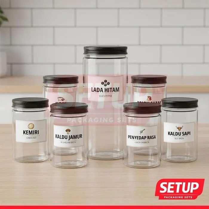 Toples Silinder Pantry Premium 200-1300ml + Label Rempah