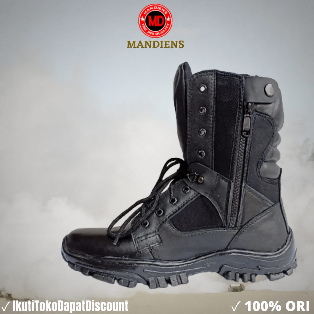 MANDIENS Sepatu PDL TNI POLRI - Sepatu Pdl Kulit vs Kanvas Kombinasi Tali Resleting - Sepatu Banser Satpam