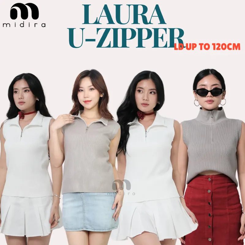 Midira Laura Sleeveless Zipper Top Atasan Lengan Buntung U Can See dengan Resleting Polo
