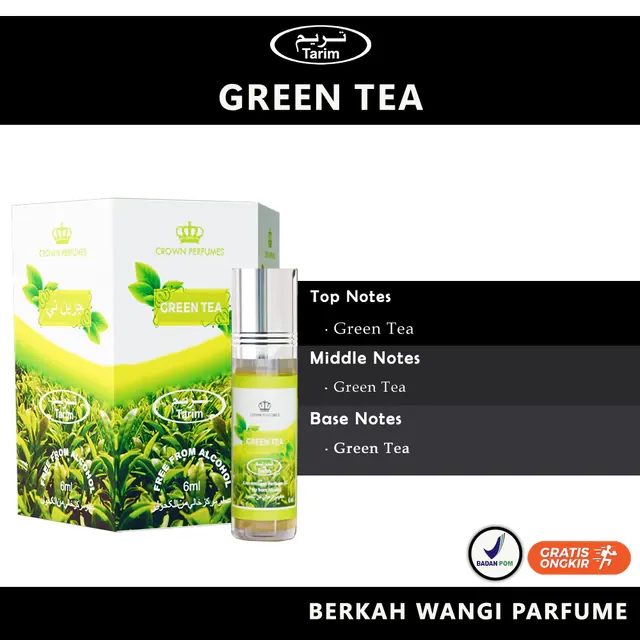 Parfum Roll-On GREEN TEA Non Alkohol 6ML (1 Box Isi 6) BPOM BY TARIM