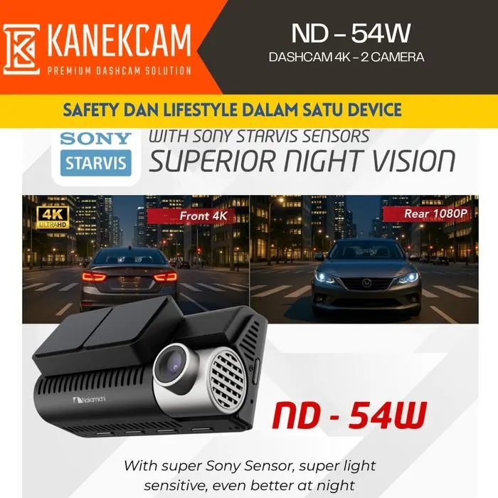 Dashcam Nakamichi ND-54W 4K Kamera CCTV Mobil 2 Camera