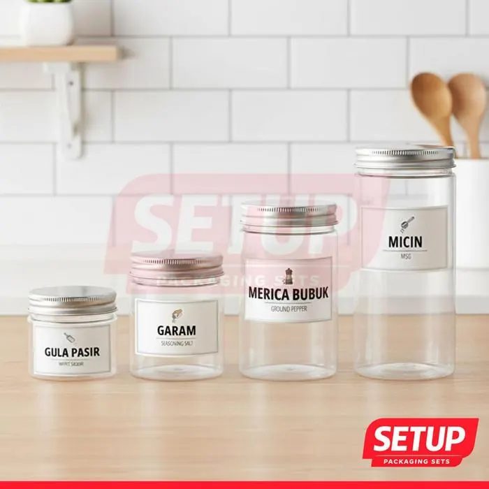 Toples Silinder Pantry Premium 200-1300ml + Label Rempah