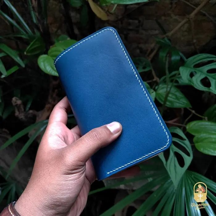 DOMPET KULIT VEGTAN Middle Wallet Buttero Leather Itali Blue n Natural