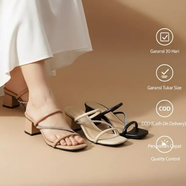 Benicia Madena Sandal Wanita Heels Hak Tahu 5CM Tali Permata