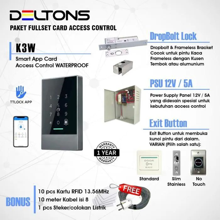 Deltons K3W Paket Smart APP Door Access Control Card 13.56MHz Dropbolt TTLock