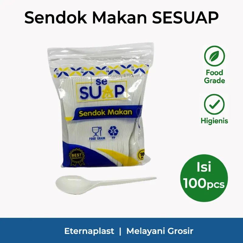 (100PCS) Sendok Makan Plastik Putih SESUAP