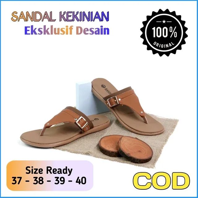 Sandal Wanita Jepit Asli Kulit Sintetis Premium Flat Cewek (Type RJ04)