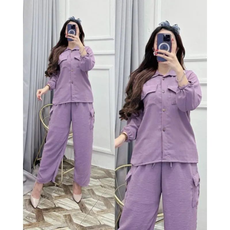 Vena set cargo wanita setelan kargo crinkle panjang kekinian oneset cringkel