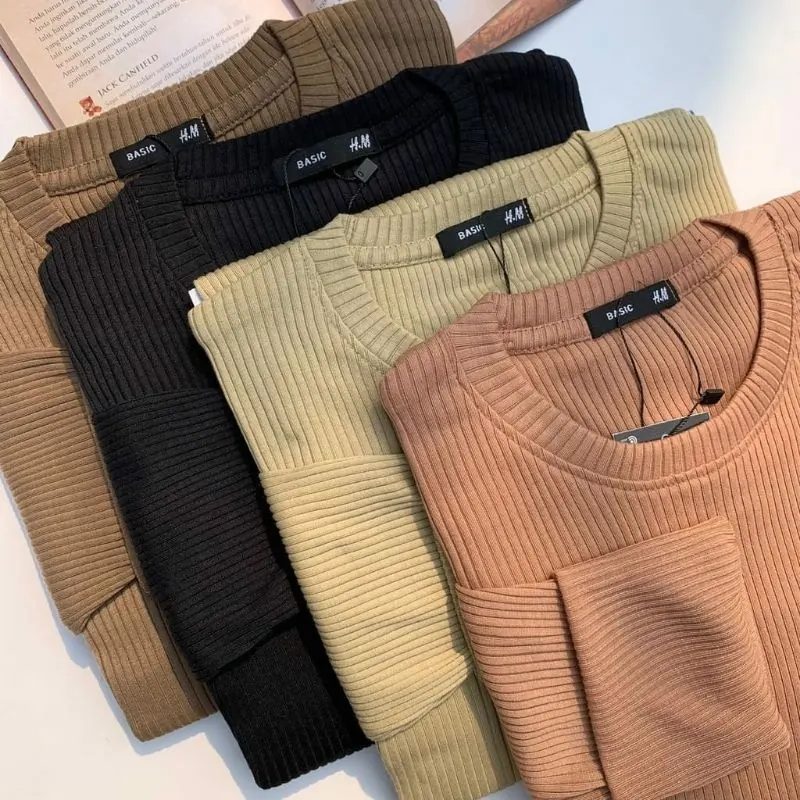 Basic Longsleeve Shirt Rib Knit - Kaos Lengan Panjang Bahan Tebal