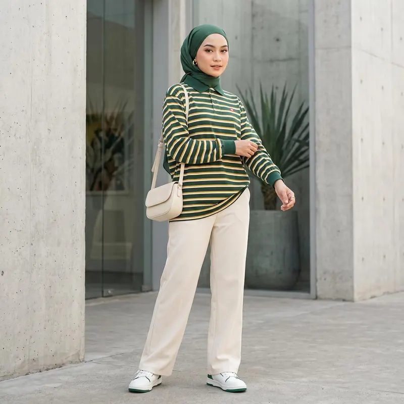 SKLLND - Rugby Kaos Oversize Motif Garis Berkerah Cotton 24s X RUSKY
