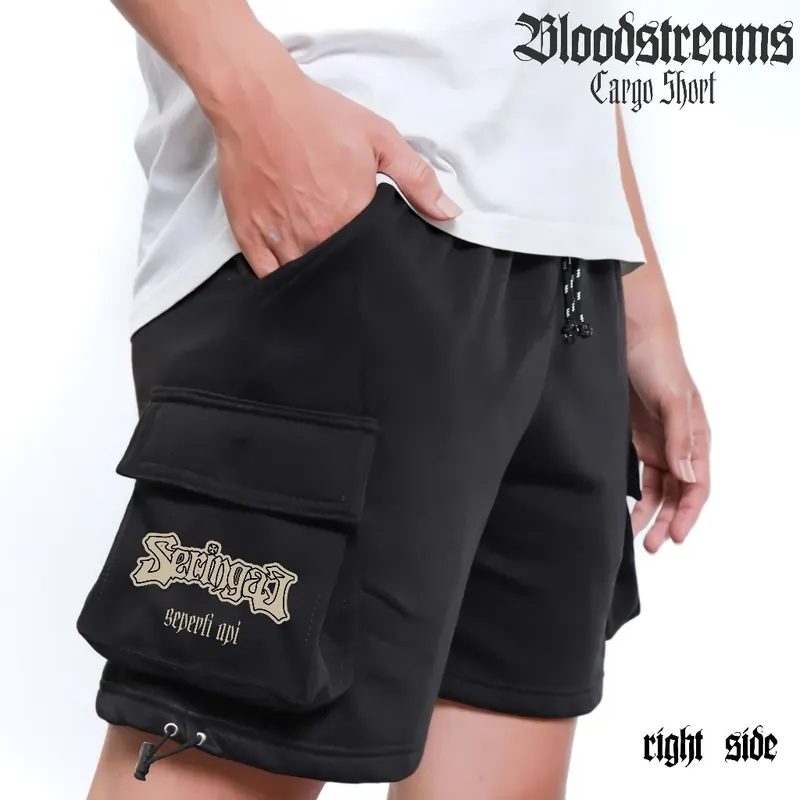 Celana Cargo Pendek Pria Seringai Seperti Api Short Pants Casual Rock Metal
