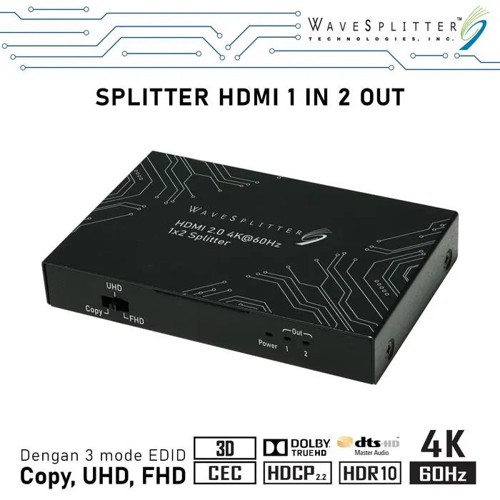 Splitter HDMI 1 to 2 Wavesplitter 4K 60Hz UHD FHD HDR10