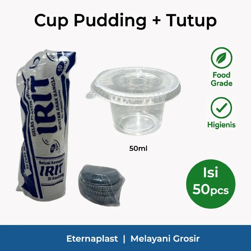 (50PCS) Cup Pudding 50ml + Tutup Bening