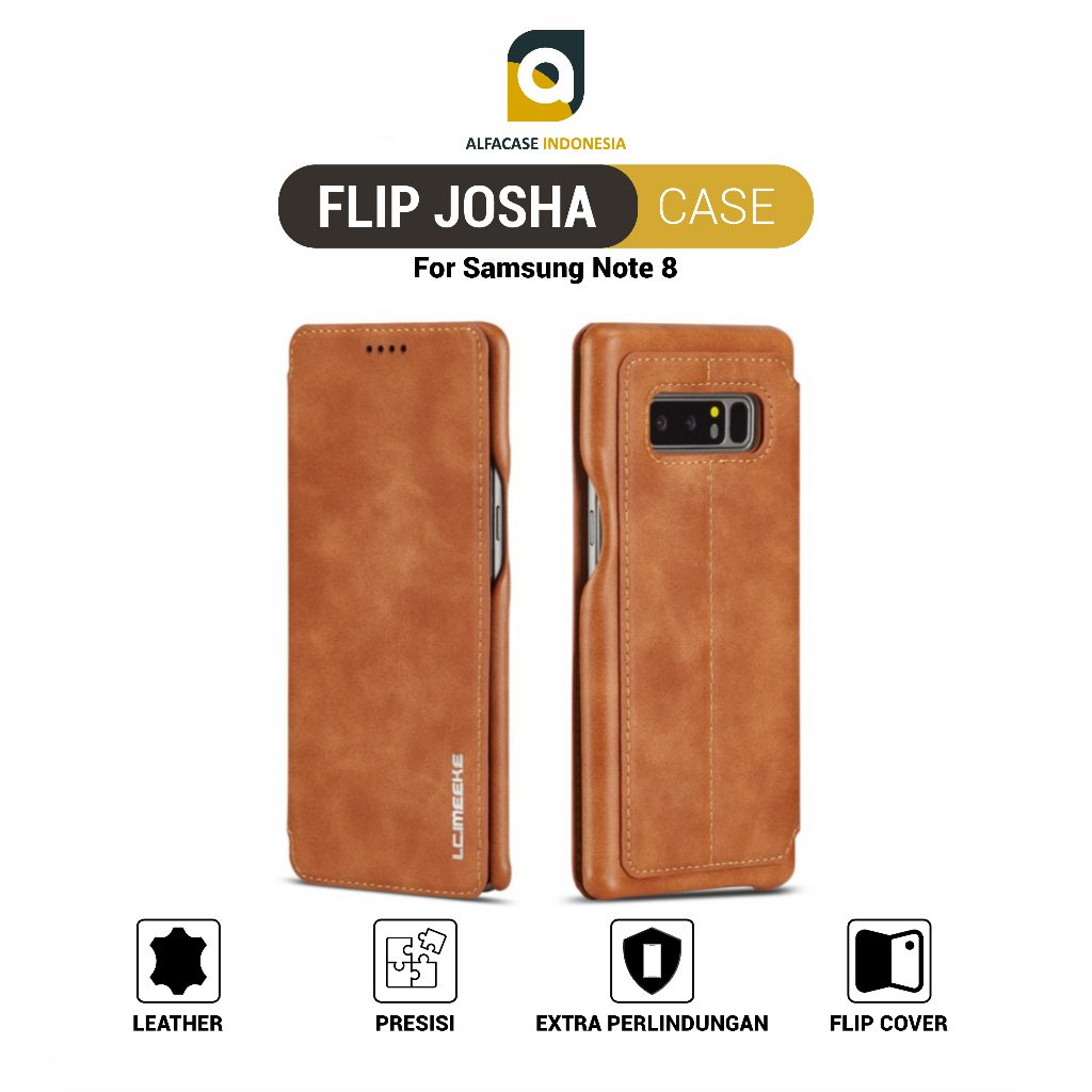 ALFACASE Flip Cover Josha Leather Case Samsung Note 8 - Casing