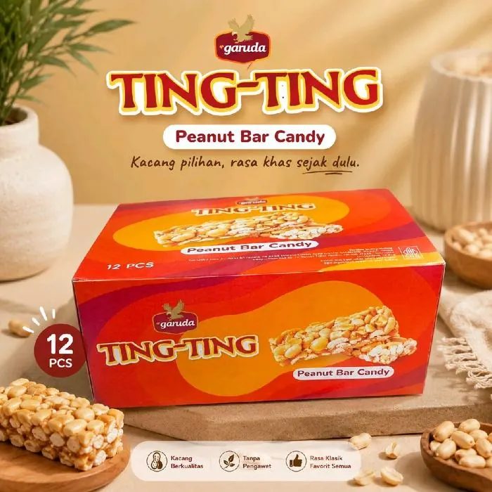 Garuda Ting-Ting Peanut Bar Candy 12 Pcs - Kacang Pilihan Rasa Khas Sejak Dulu