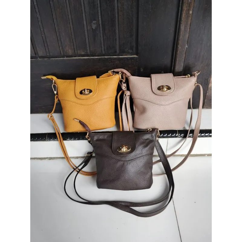 Tas selempang mini wanita bahan kulit sapi asli garut