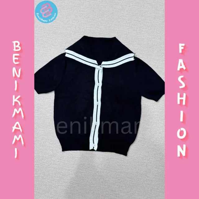 Blus Rajut Premium Hitam Kerah Sailor moon lengan pendek