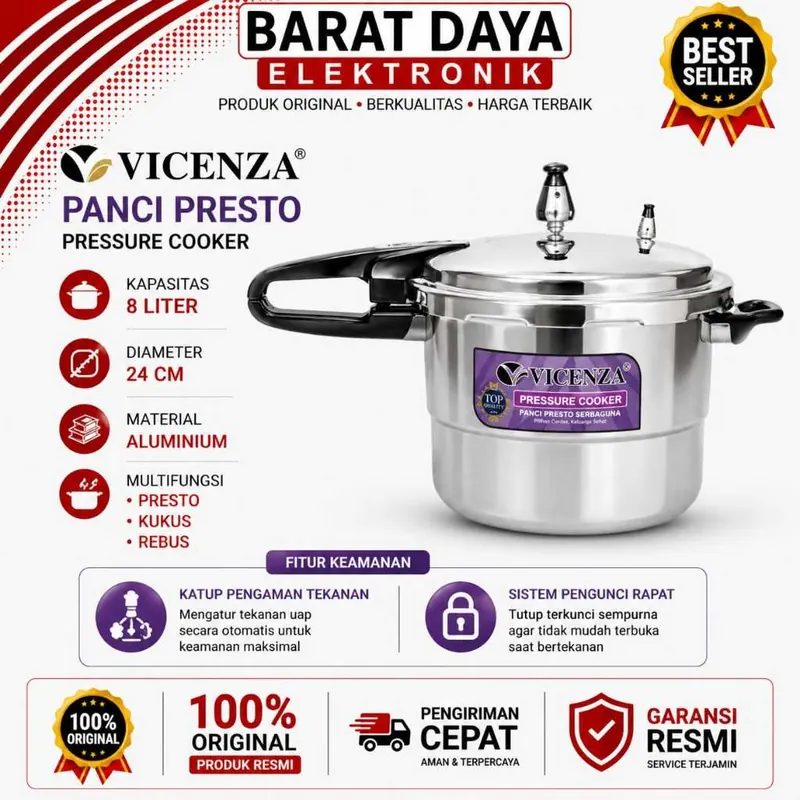 Vicenza Panci Pressure Cooker 8 Liter / 12