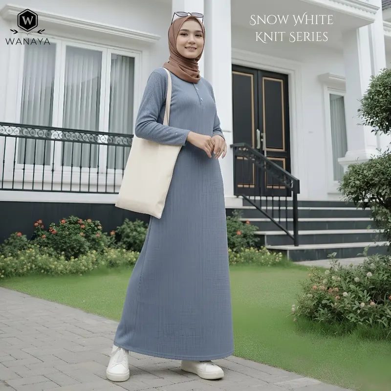 Gamis Bahan Knit Import Premium Model Polos Lengan Panjang + Kancing, Wudhu Friendly Busui