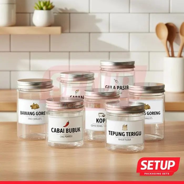 Toples Silinder Pantry Premium 200-1300ml + Label Tepung