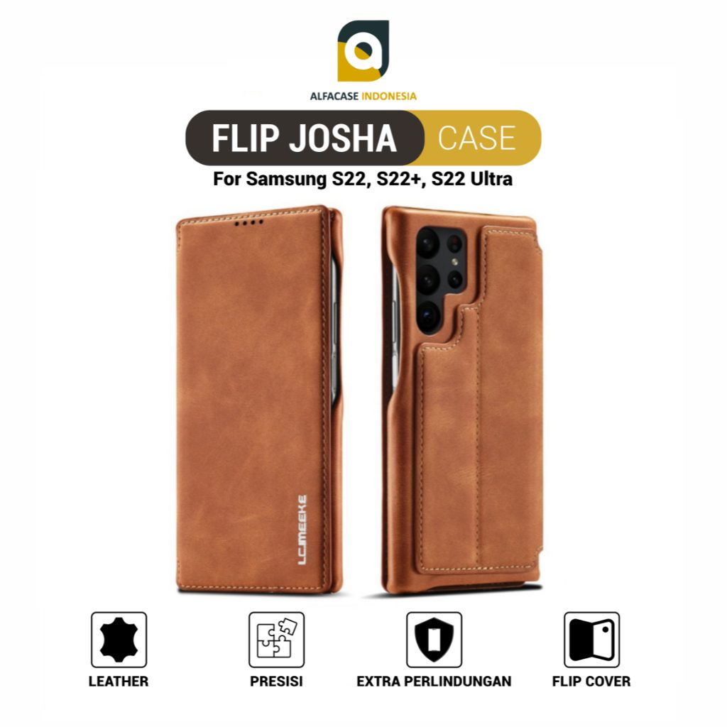 ALFACASE Flip Cover Josha Leather Case Samsung S22 Plus Ultra - Casing S Series