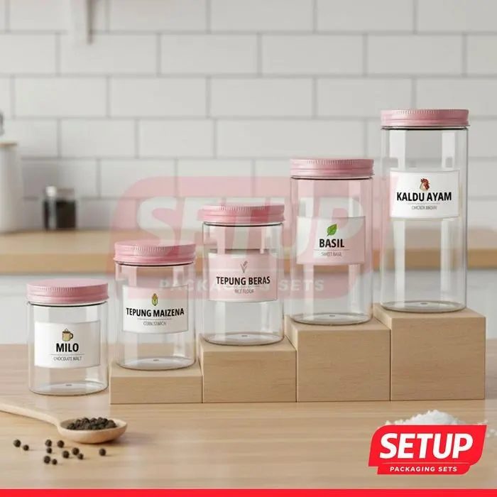 Toples Silinder Pantry Premium 200-1300ml + Label Dapur