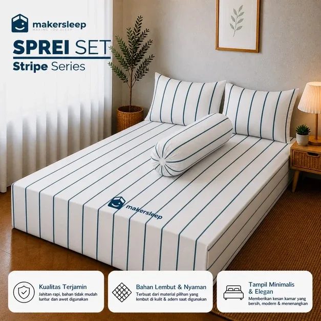 Sprei Set Stripe Ukuran Lengkap 90x200x20 - 200x200x20