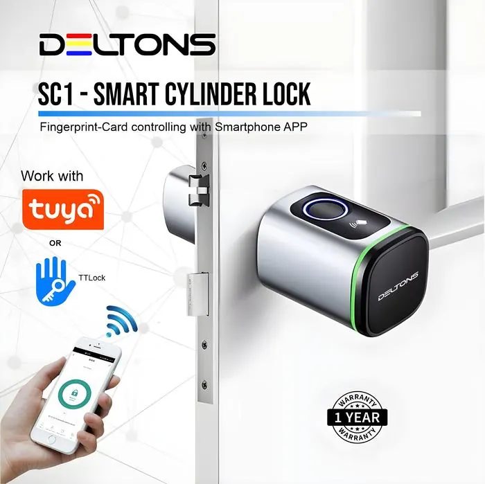 Smart Cylinder Lock Deltons SC1 Tuya & TTLock APP Door Black & Pearl Chrome Bluetooth Usb