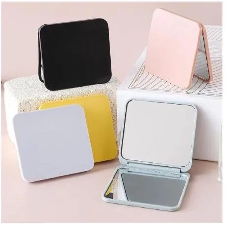 Portable Cermin Lipat 2 Sisi Persegi Polos Kaca Make Up Traveling Rias