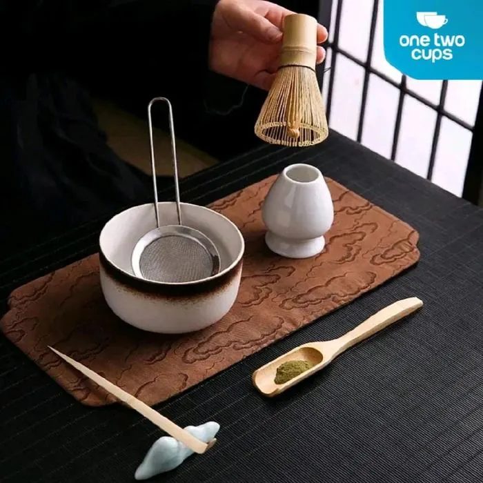 Mangkuk Keramik TEH SET Japanese TEA Ceremony Chasen Bamboo Stick Whisk 6IN1