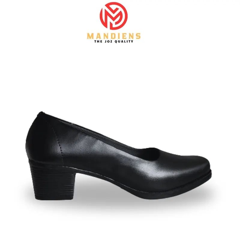 Mandiens - Kulit Asli Sepatu Pdh Polwan Heels Bhayangkari Persit Pantofel hitam - Wanita