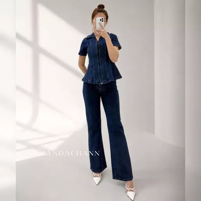 LYNDACHANN - 2in1 KORA Oneset Premium Setelan Wanita bahan Jeans Melar