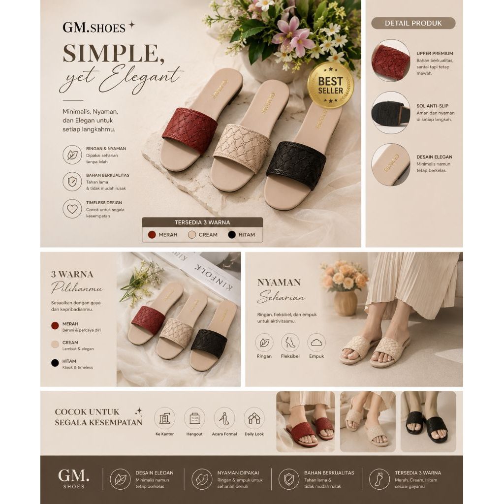 sandal flat shoes/selop teplek wanita simple elegan GM.SHOES