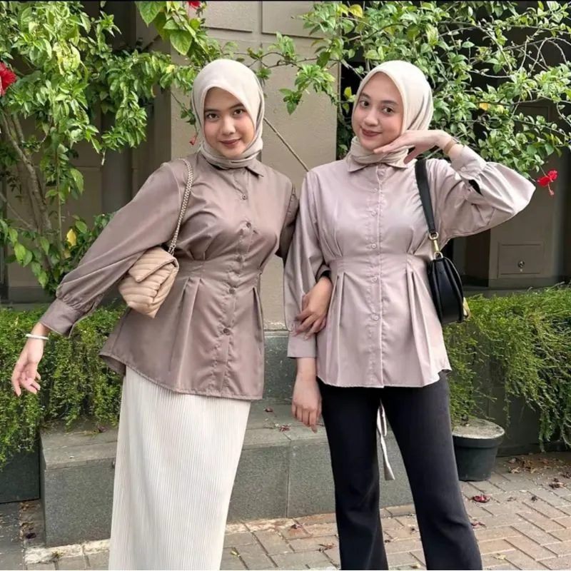 Ellen Blouse Wanita Polos Elegan Lengan Panjang – Baju Atasan Casual untuk Kerja dan