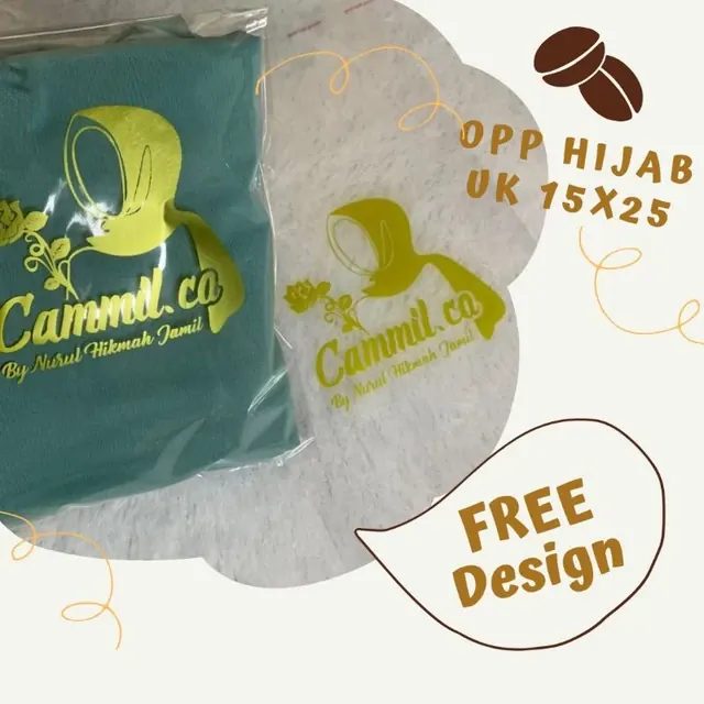 OPP Hijab uk 15x25 Sablon, PLASTIK JILBAB, free disain 100pcs
