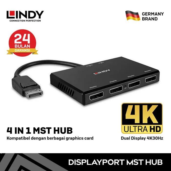 MST Hub LINDY DisplayPort 1 to 4 Port 4K 30Hz DP 1.2