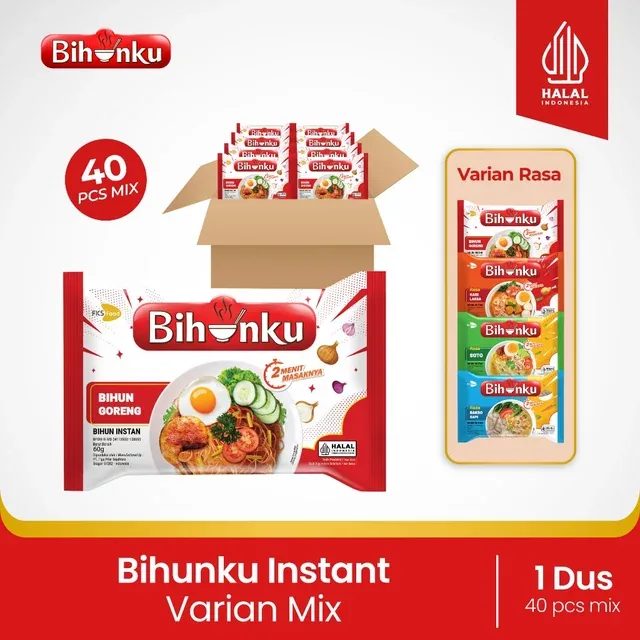 Bihunku Instan - Mix 4 Variant Rasa 55gr - 40 Pcs - 1 Karton