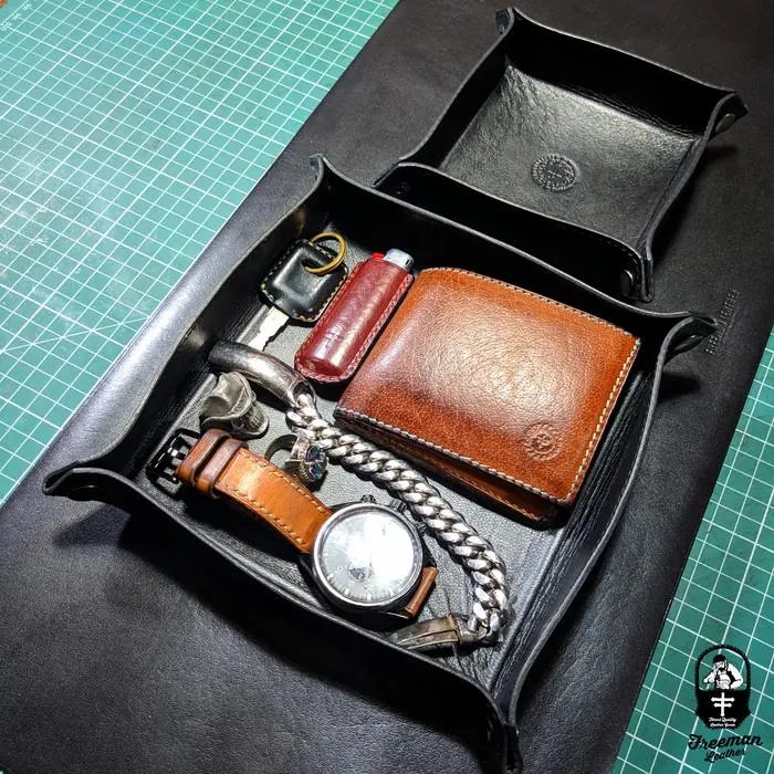 Desk Tray Organizer Leather Vegetable Kulit asli nabati valet Penyimpanan Meja