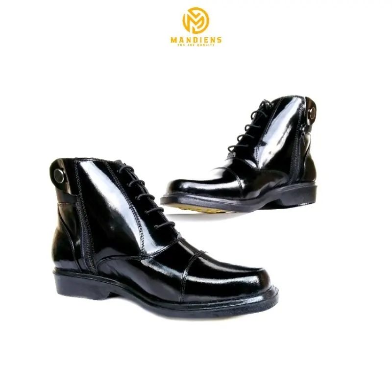 Mandiens Sepatu Pdh Kulit Asli Ujung Tumpul Original Medali Sj236 Hitam Kilap