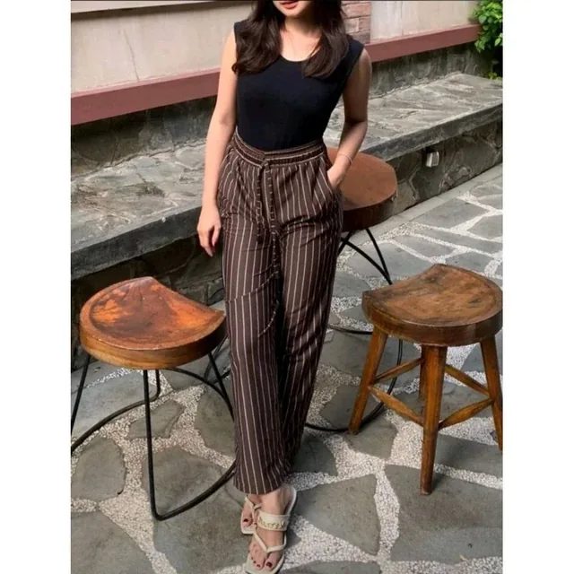 Celana Kulot knit Everyday pants Stripe Bangkok panjang Wanita