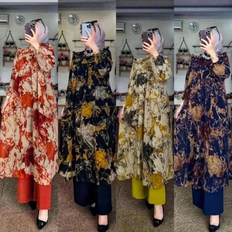 Elnaura Oneset Long Tunik Wanita Setelan Panjang Rayon Busui