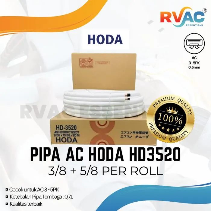 HODA Pipa AC 3/8 + 5/8 (3 - 5 PK) HD-3520 Ketebalan 0.61 mm Per 20 Meter / Per 1 Roll